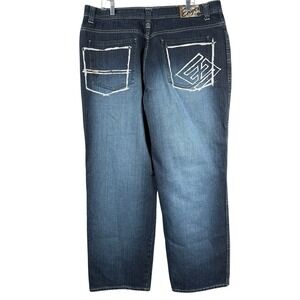 Vintage ENYCE Baggy Wide Leg Jeans Mens 42x32 Blue Y2K Hip Hop Denim Painted 90s